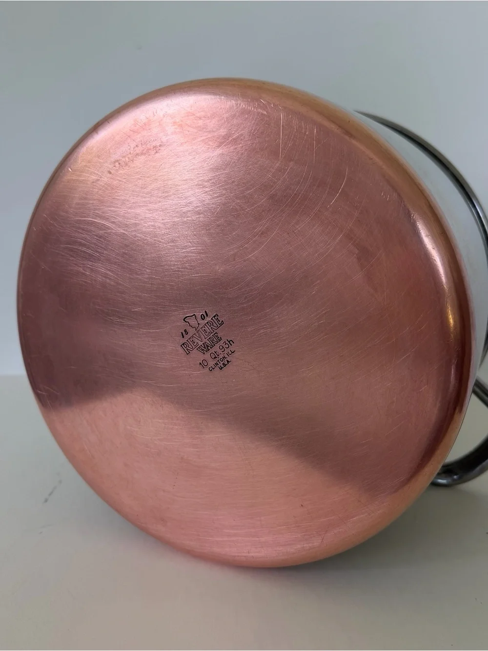 Vtg Revere Ware 10 Quart Copper Bottom Stock Pot W Lid, USA Labeled w/93h